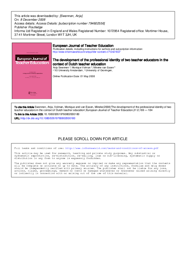 (PDF) The development of the professional identity of two teacher ...