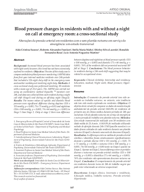 (PDF) Blood pressure changes in residents with and without a night on ...