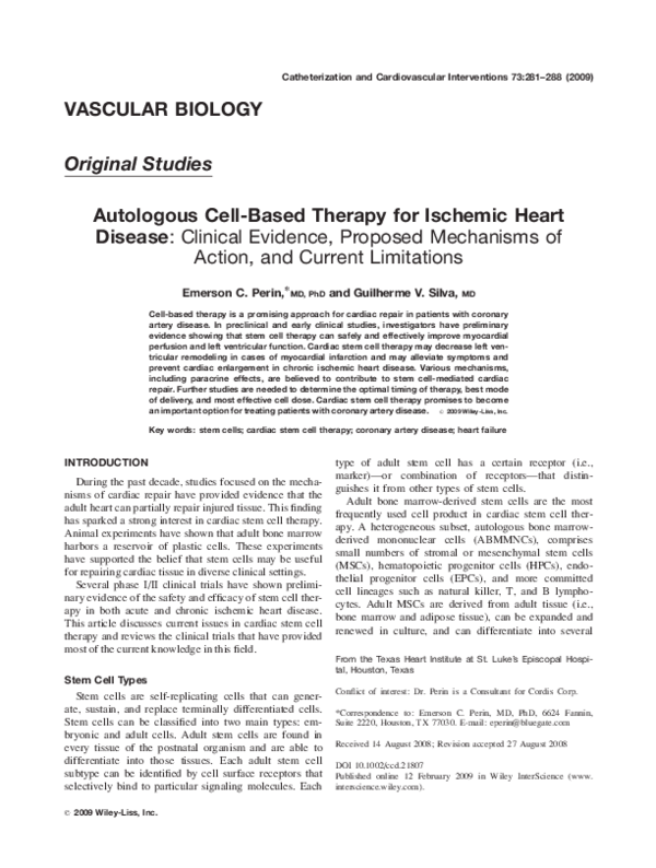 (PDF) Autologous cell-based therapy for ischemic heart disease ...
