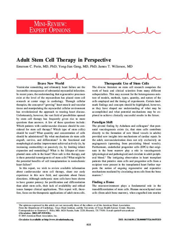 (PDF) Adult Stem Cell Therapy in Perspective