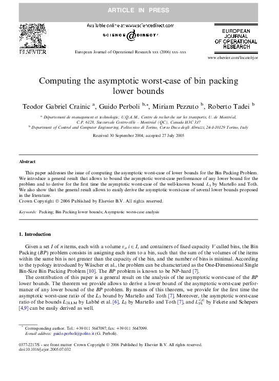 (PDF) Computing the asymptotic worstcase of bin packing lower bounds