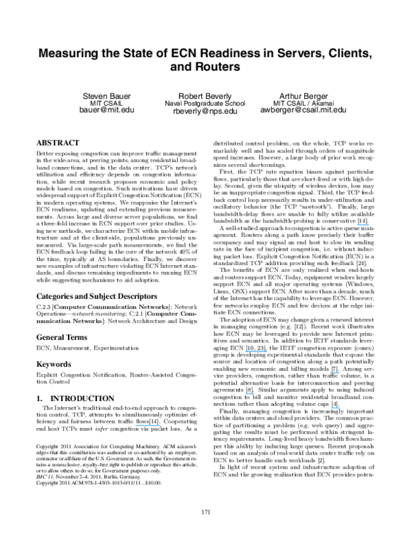 (PDF) Measuring the state of ECN readiness in servers, clients,and routers