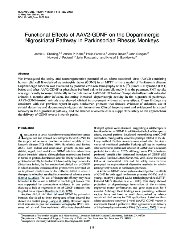 (PDF) Functional Effects of AAV2-GDNF on the Dopaminergic Nigrostriatal ...