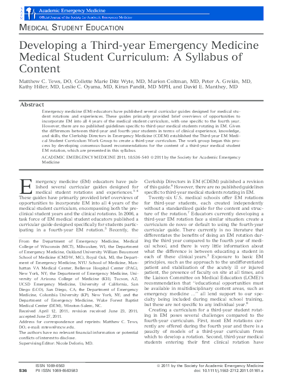 (PDF) Developing a Third-year Emergency Medicine Medical Student ...