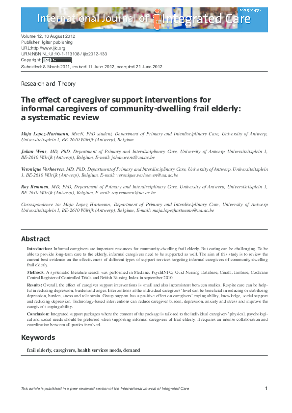 (PDF) The effect of caregiver support interventions for informal ...