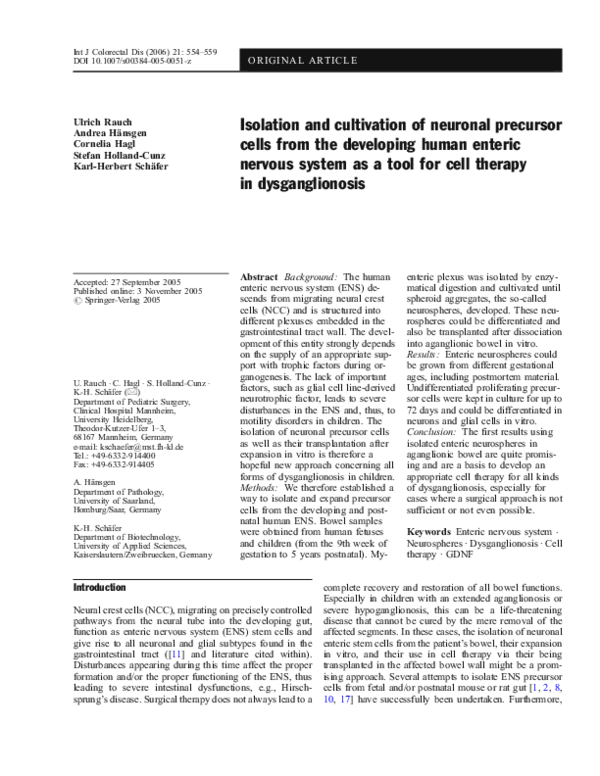 (PDF) Isolation and cultivation of neuronal precursor cells from the ...