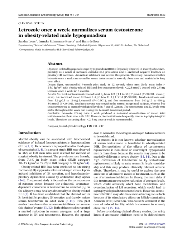 (PDF) Letrozole once a week normalizes serum testosterone in obesity ...