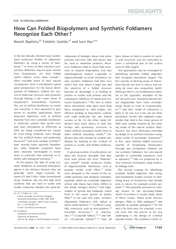 (PDF) How Can Folded Biopolymers and Synthetic Foldamers Recognize Each ...