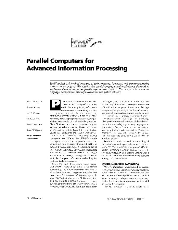 (PDF) Parallel computers for advanced information processing