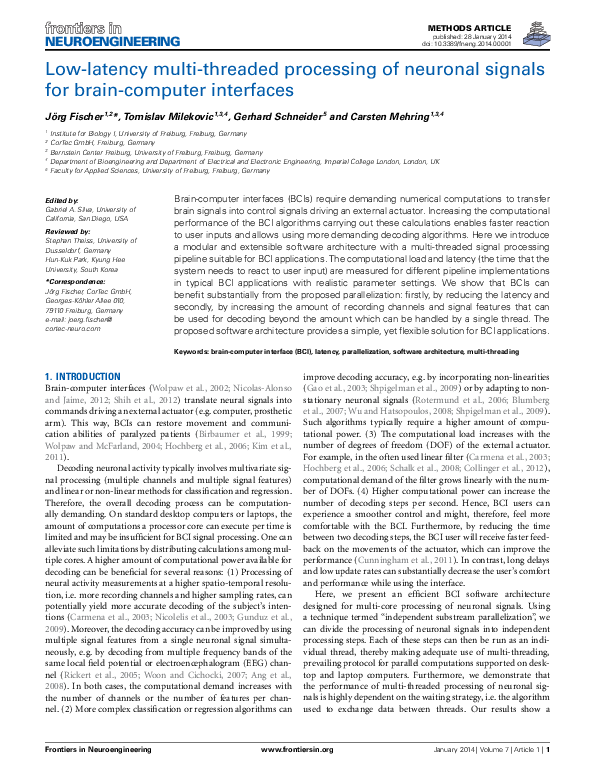 (PDF) Lowlatency multithreaded processing of neuronal signals for