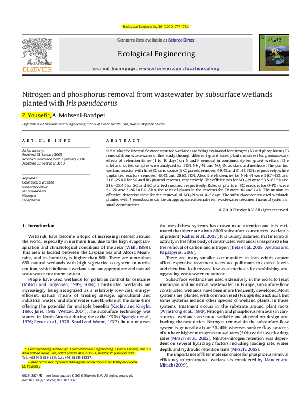 (PDF) Nitrogen and phosphorus removal from wastewater by subsurface ...