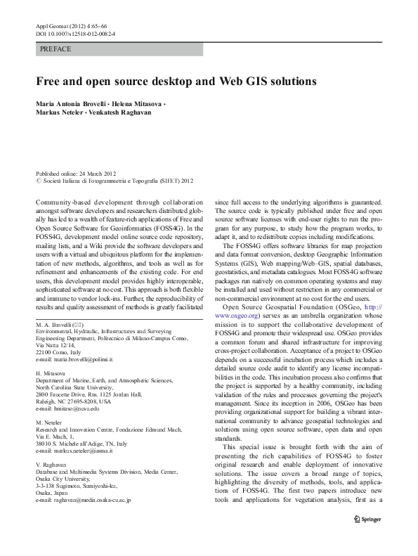 (PDF) Free and open source desktop and Web GIS solutions