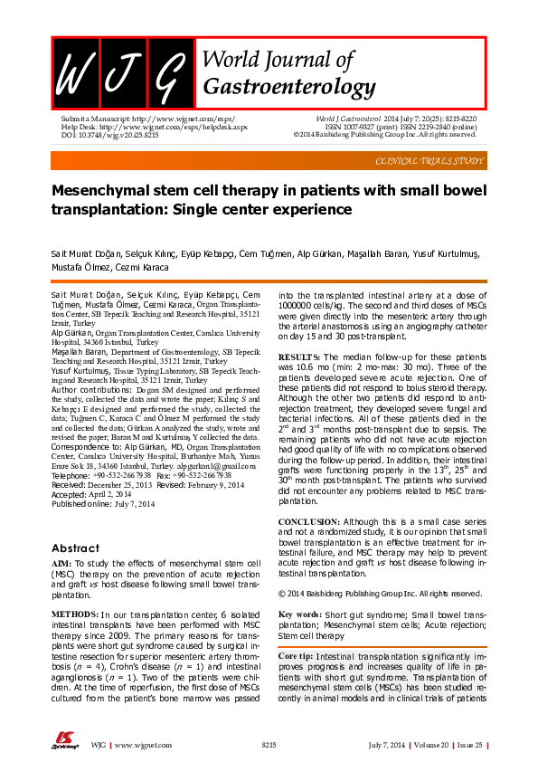 (PDF) Mesenchymal stem cell therapy in patients with small bowel ...