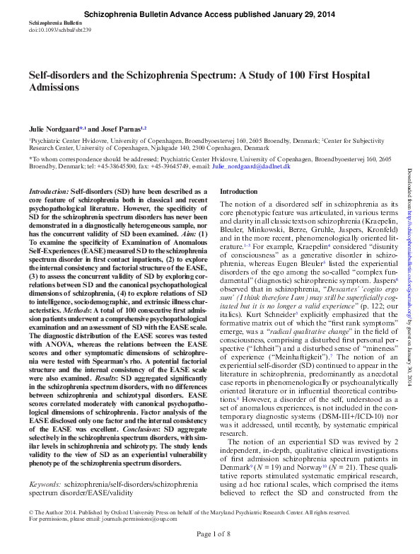 pdf self disorders and the schizophrenia spectrum a study schizophrenia spectrum