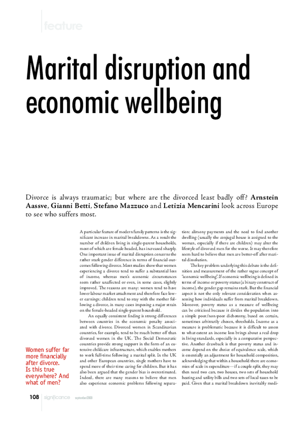 (PDF) Marital disruption and economic wellbeing Arnstein Aassve