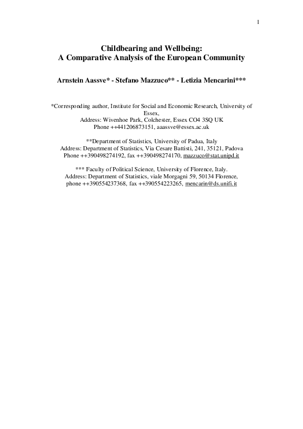 (PDF) Childbearing and wellbeing a comparative analysis of European