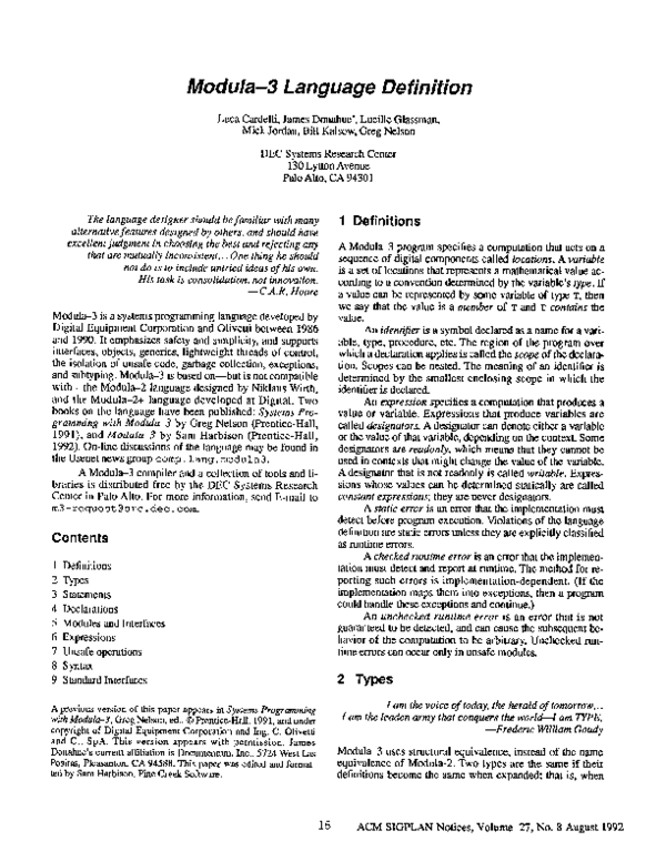 (PDF) Modula-3 language definition
