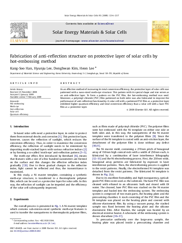 (PDF) Fabrication of antireflection structure on protective layer of