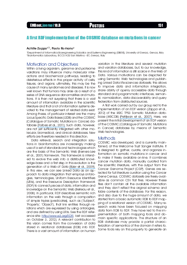(PDF) A first RDF implementation of the COSMIC database on mutations in ...