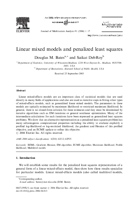 (PDF) Linear mixed models and penalized least squares