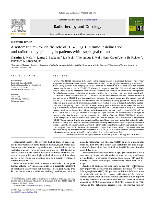 (PDF) A systematic review on the role of FDG-PET/CT in tumour ...