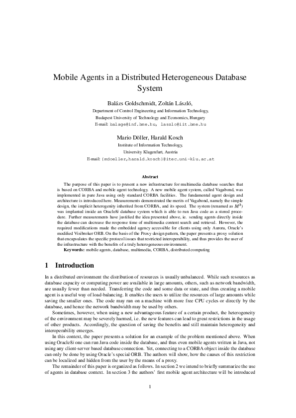 (PDF) Mobile agents in a distributed heterogeneous database system
