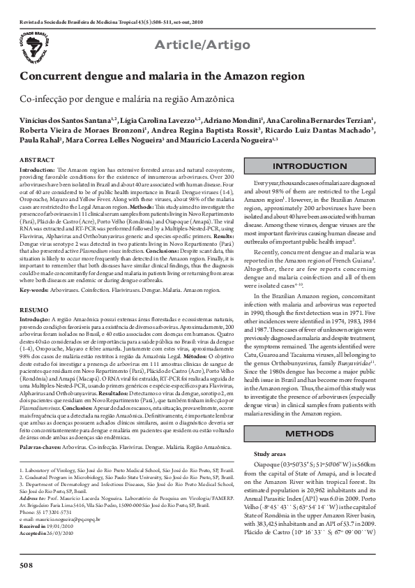(PDF) Concurrent dengue and malaria in the Amazon region