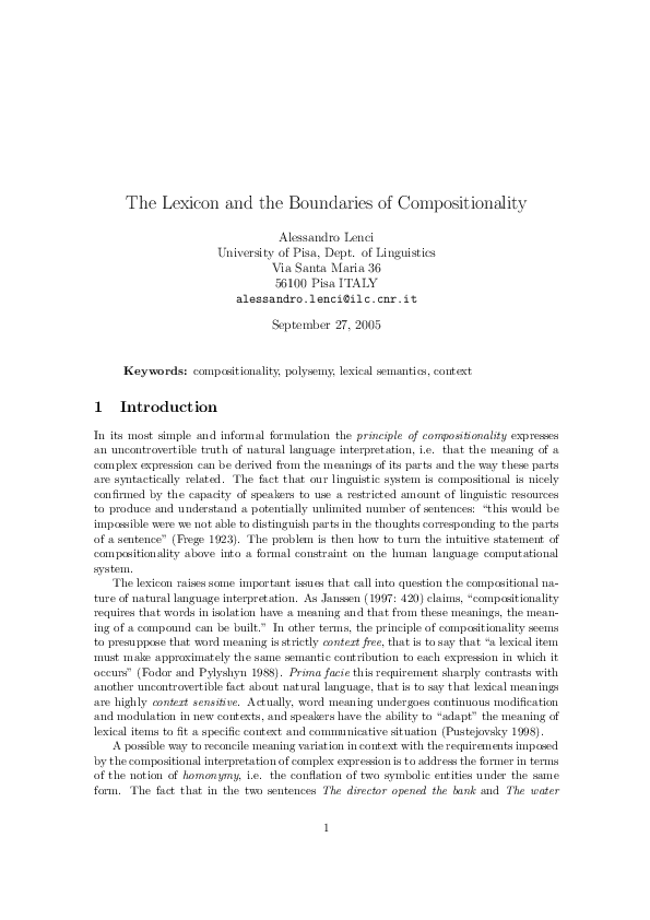 (PDF) The lexicon and the boundaries of compositionality