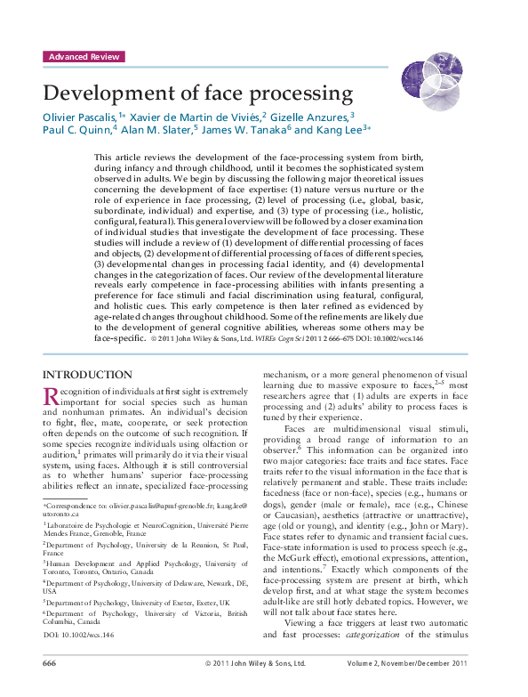 (PDF) Development of face processing Olivier Pascalis and Xavier De