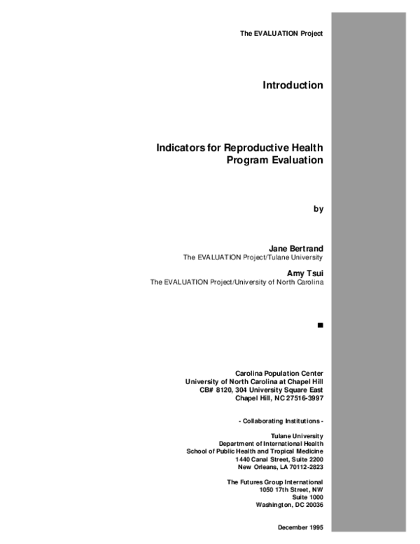(PDF) Indicators for Reproductive Health Program Evaluation Jane