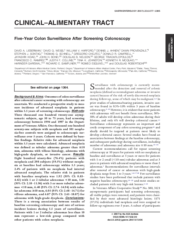 (PDF) Five-Year Colon Surveillance After Screening Colonoscopy
