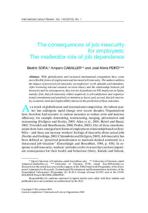 (PDF) The consequences of job insecurity for employees: The moderator ...