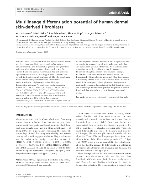 (PDF) Multilineage differentiation potential of human dermal skin