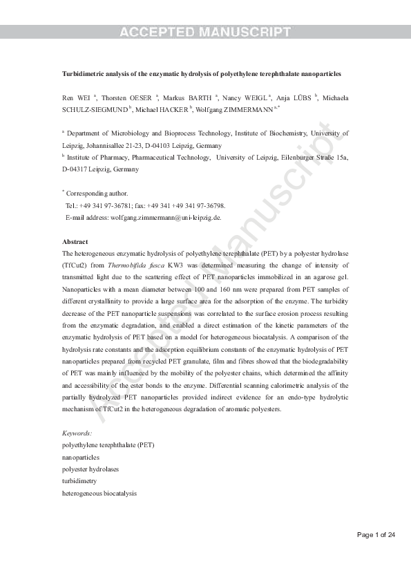 (PDF) Turbidimetric analysis of the enzymatic hydrolysis of