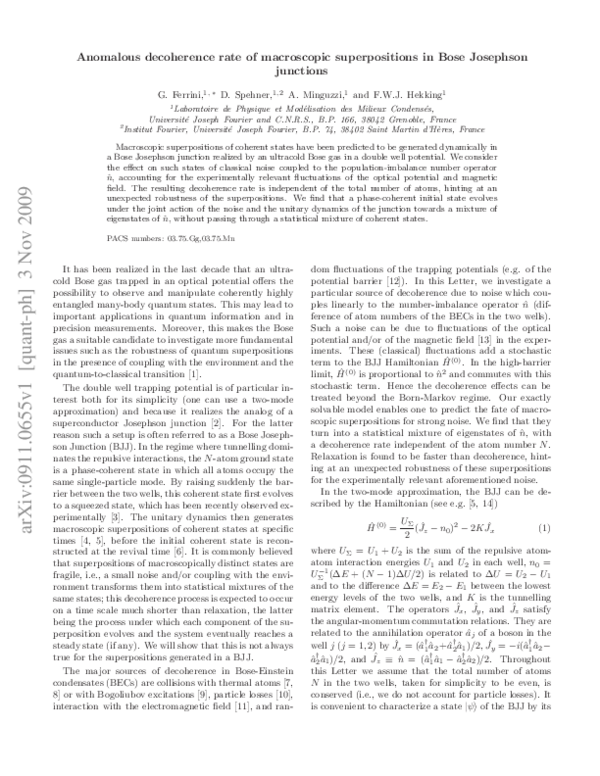 (PDF) Noise in Bose Josephson junctions: Decoherence and phase relaxation