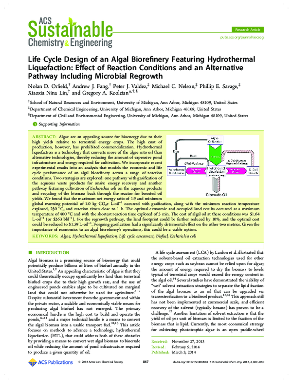 (PDF) Life Cycle Design of an Algal Biorefinery Featuring Hydrothermal ...