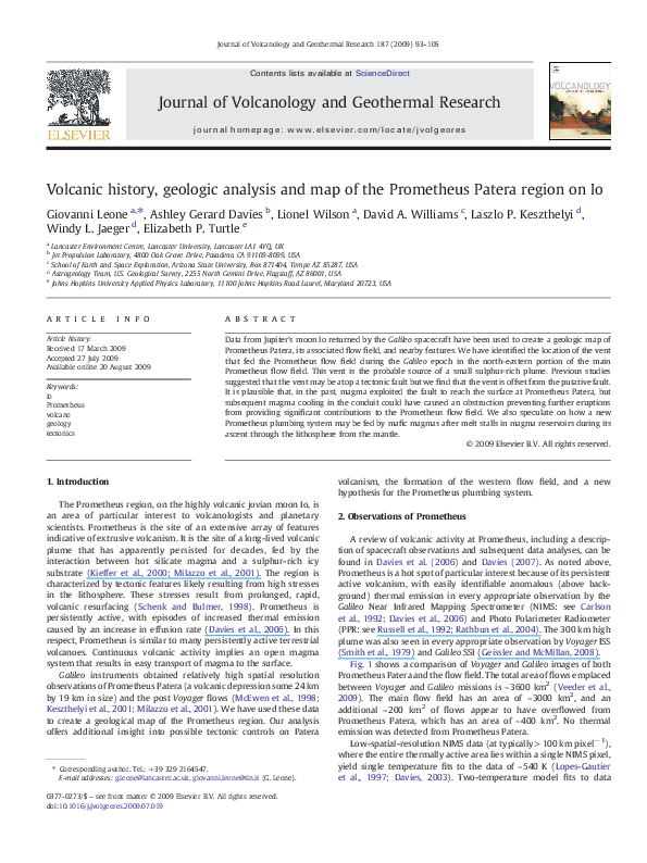 (PDF) Volcanic history, geologic analysis and map of the Prometheus ...