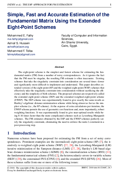 (PDF) Simple, Fast and Accurate Estimation of the Fundamental Matrix ...