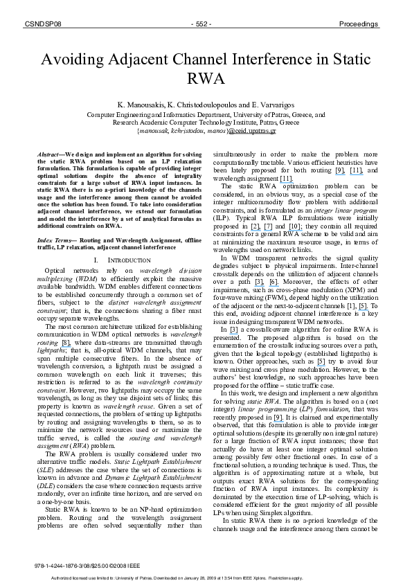 (PDF) Avoiding adjacent channel interference in static RWA