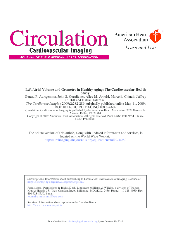 (PDF) Left Atrial Volume and Geometry in Healthy Aging: The ...