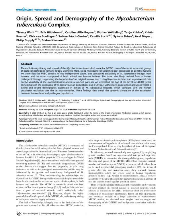(PDF) Origin, Spread and Demography of the Mycobacterium tuberculosis ...