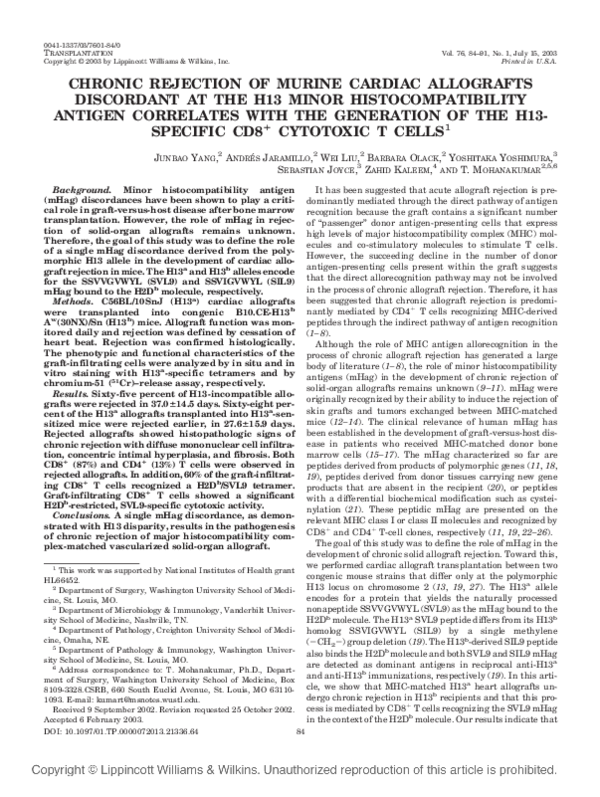 (PDF) Chronic rejection of murine cardiac allografts discordant at the
