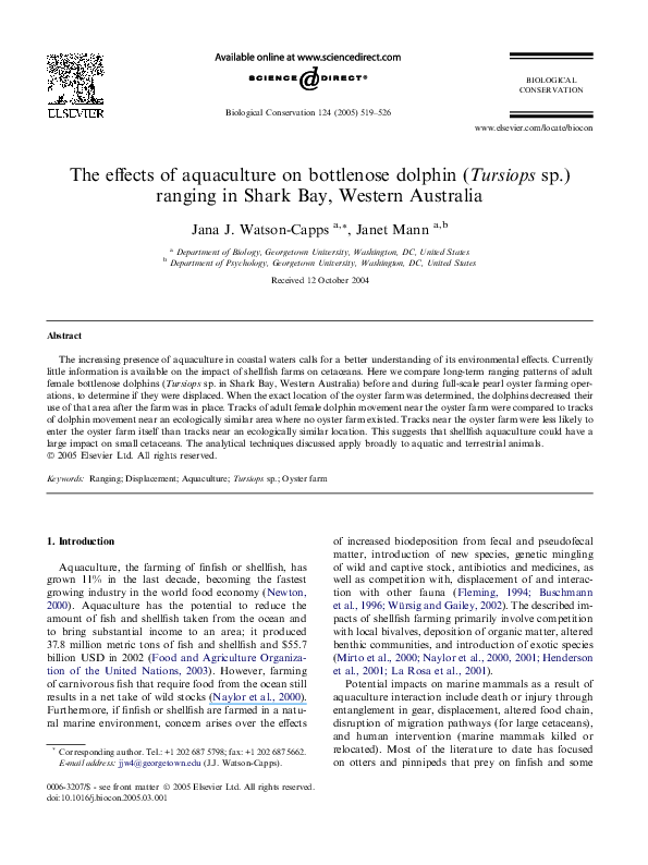 (PDF) The effects of aquaculture on bottlenose dolphin ( sp.) ranging