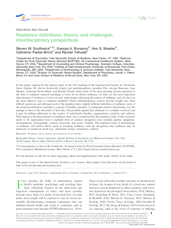 PDF) Resilience definitions, theory, and challenges 