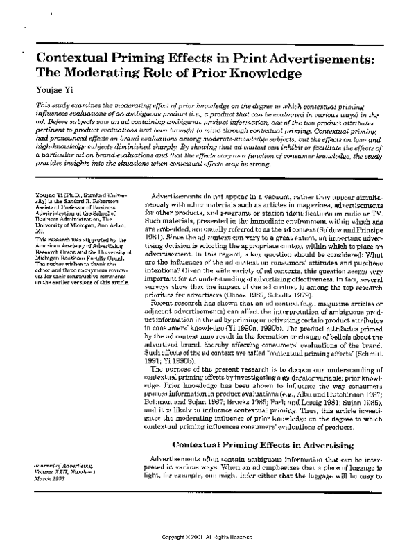 (PDF) Contextual Priming Effects in Print Advertisements: The ...