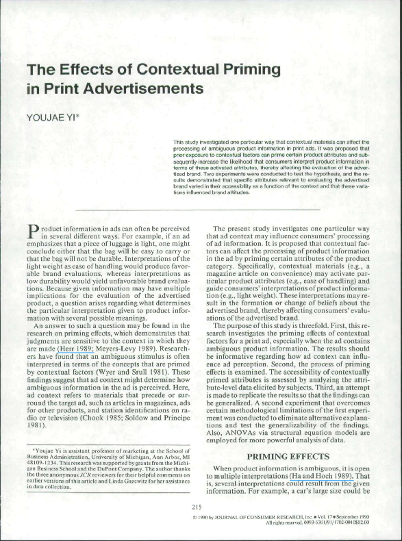 (PDF) The Effects of Contextual Priming in Print Advertisements