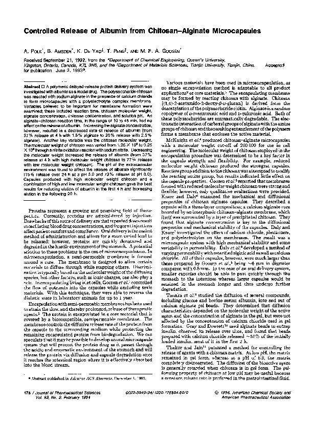 (PDF) Controlled release of albumin from chitosan—alginate microcapsules