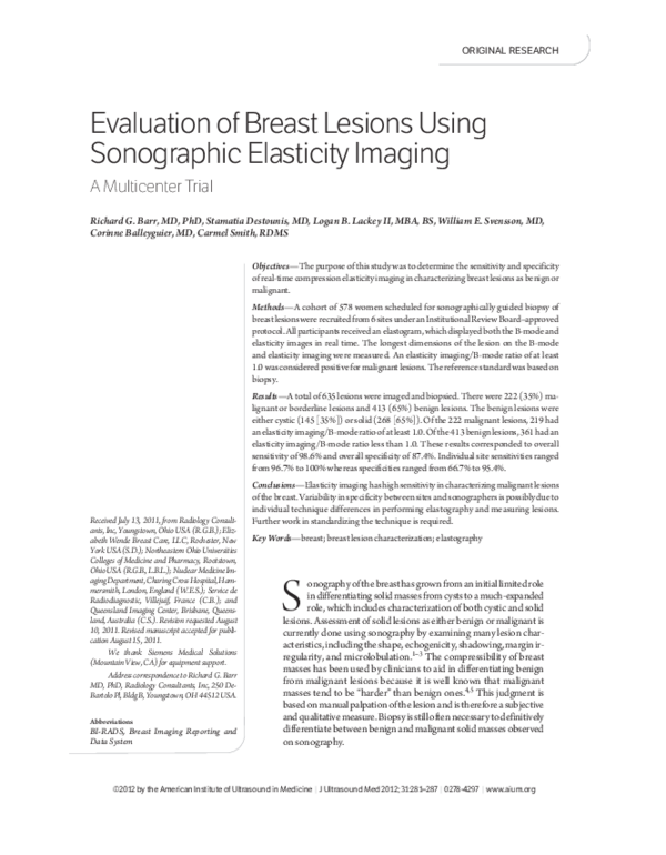(PDF) Evaluation of breast lesions using sonographic elasticity imaging ...