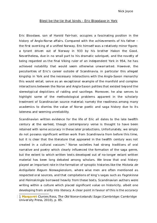 2015 'Blest be the tie that binds: Eiríkr blóðøx in York' at ANZAMEMS, University of Queensland