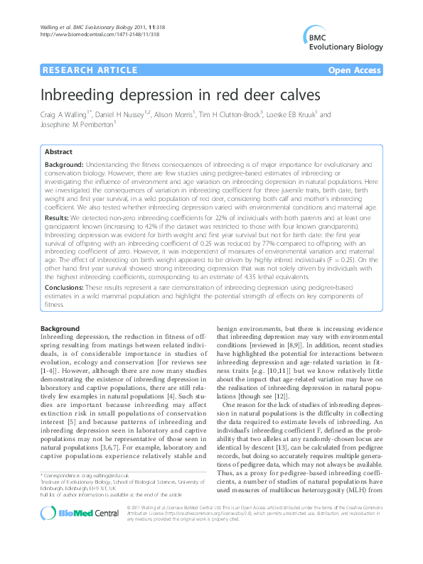 (PDF) Inbreeding depression in red deer calves